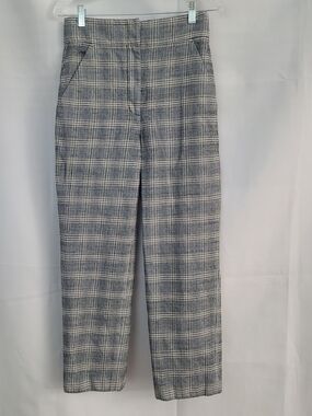 Rebecca Taylor Sz 4 Gray Blue Plaid Virgin Wool Blend Office Career Pants